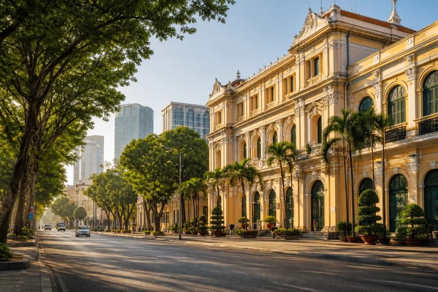 Tree-lined boulevard in Ho Chi Minh City