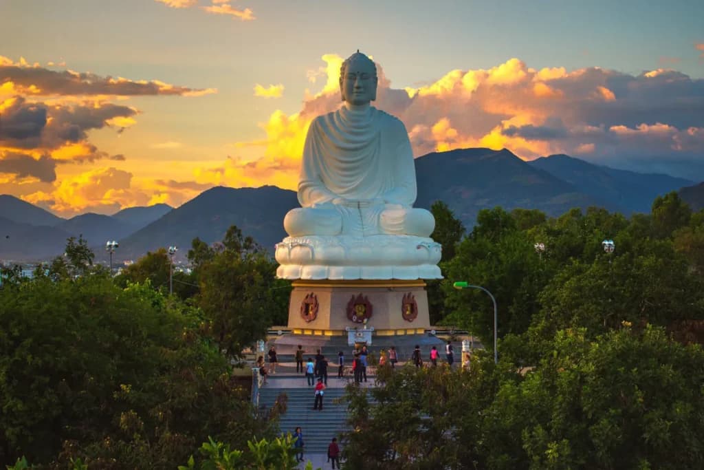 White Buddha statue at Long Son Pagoda overlooking Nha Trang