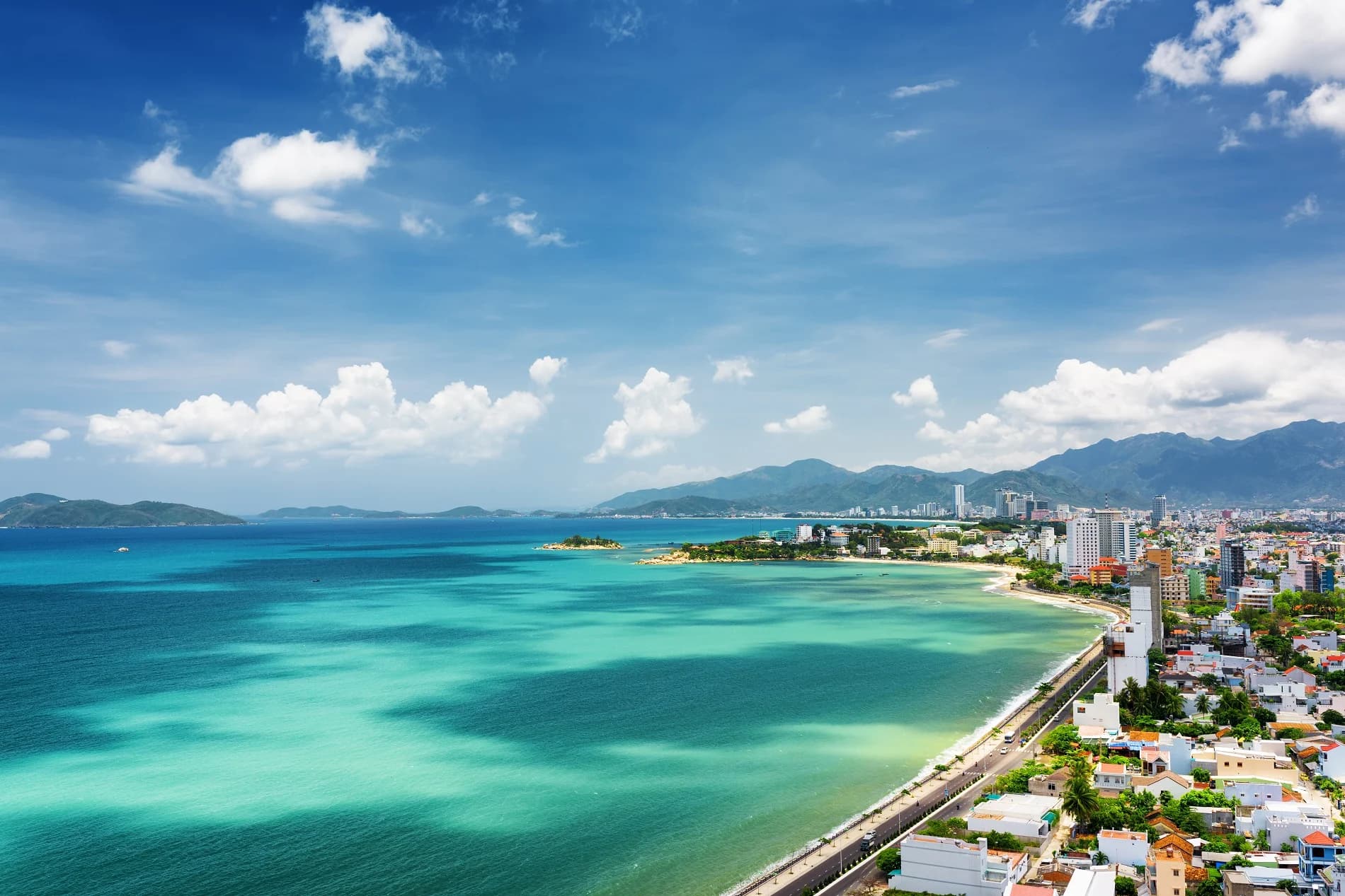 Nha Trang coastline with turquoise sea and sandy beach